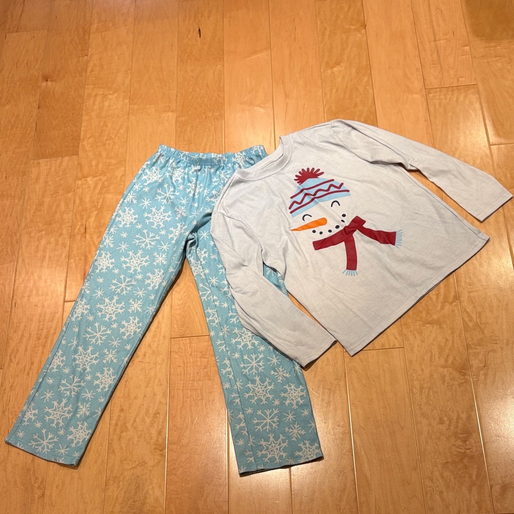 💥2/$30 Gymboree Snowman Pajama Set - White and Light Blue - size 10/12